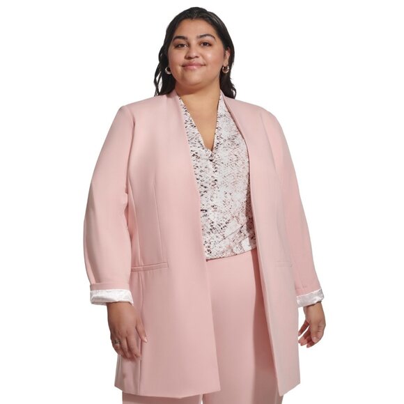 Calvin Klein Plus Size Open-Front Rolled-Cuff Jacket Pink Size 16W